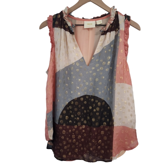 EUC Anthropologie | Maeve Ruffle Detail Fantasia Metallic Clip Dot Blouse - Picture 12 of 14